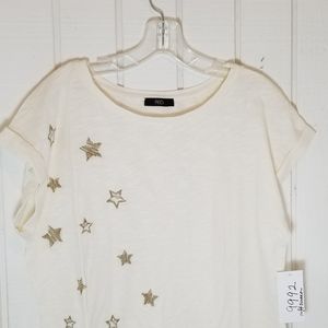 Embroidered screen Cap Sleeve Tee-Oatmeal knit